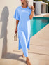 Slit Round Neck Half Sleeve Tee Dress Sky Blue S Women&