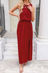 Slit Round Neck Sleeveless Dress Scarlet S Women&