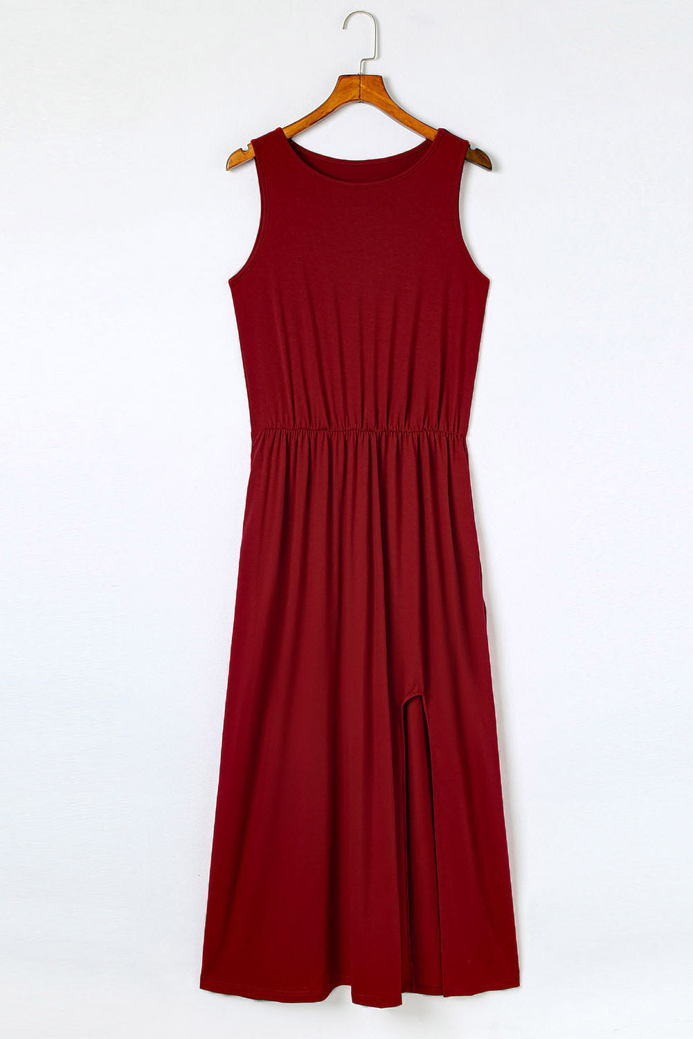 Slit Round Neck Sleeveless Dress Scarlet Women&