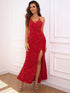 Slit Sequin V-Neck Cami Dress Red XS Women&