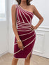 Slit Single Shoulder Mini Dress Burgundy S Women&