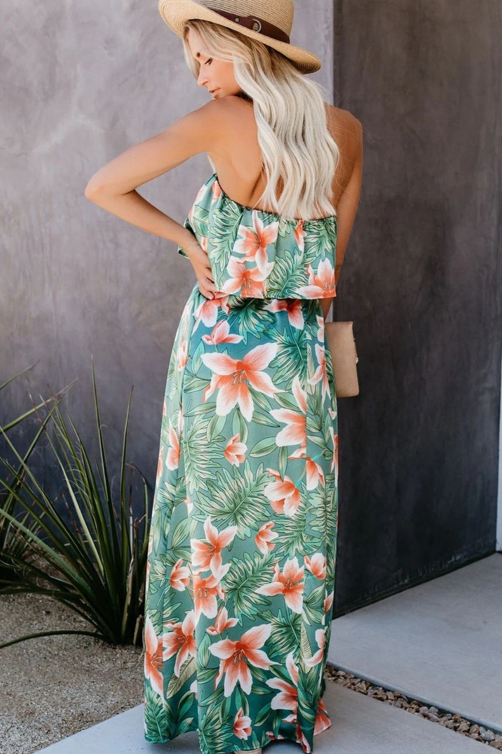 Slit Tropical Sleeveless Tube Dress Floral Dresses by Trendsi | Fleurcouture