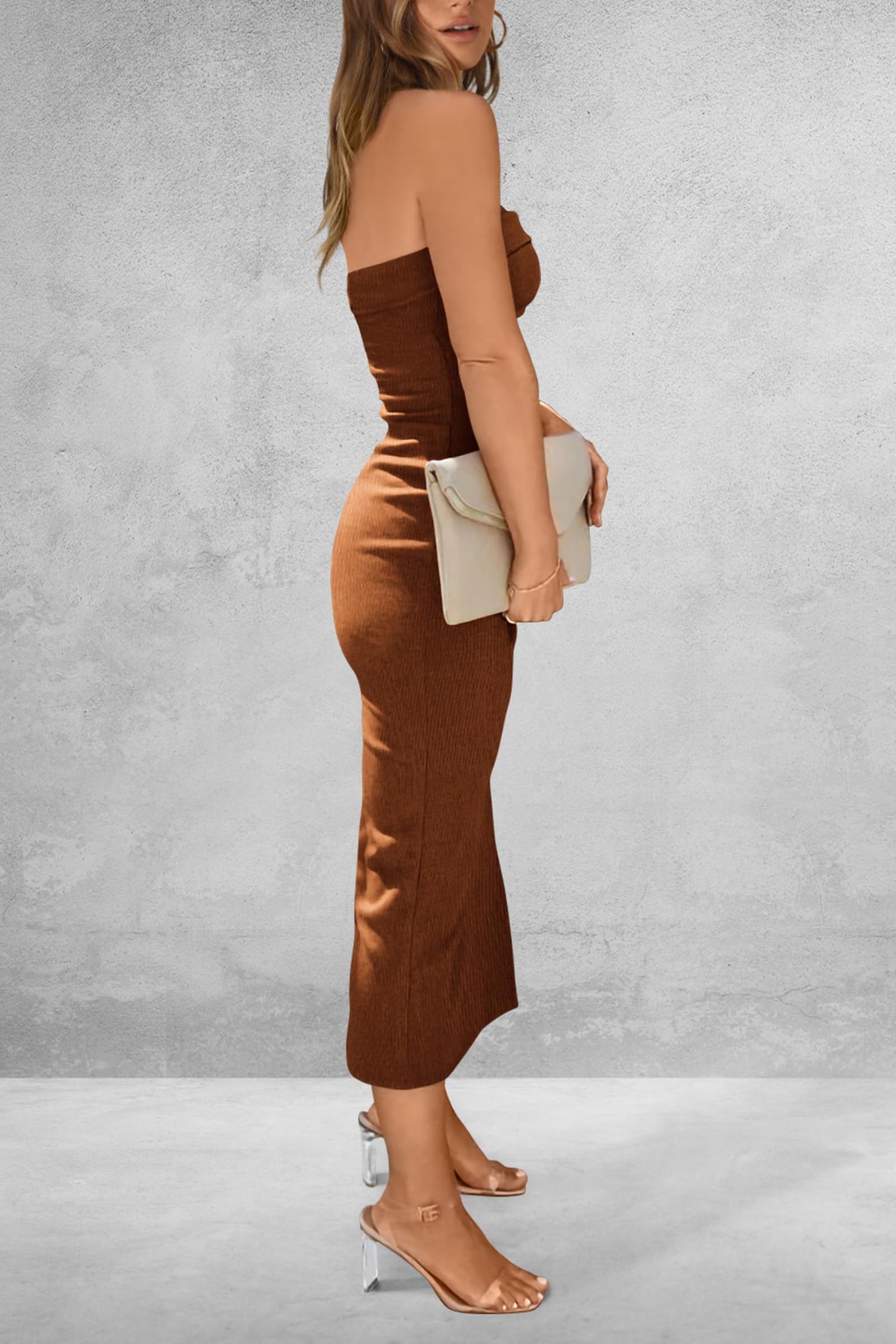 Slit Tube Midi Dress Chestnut S Dresses by Trendsi | Fleurcouture