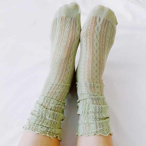 Slouch Crochet Lace Socks Set Of 2 White OS by Ellison and Young | Fleurcouture