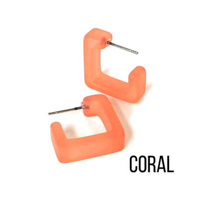 Small Square Hoop Earrings Coral Square Hoops by Leetie Lovendale | Fleurcouture