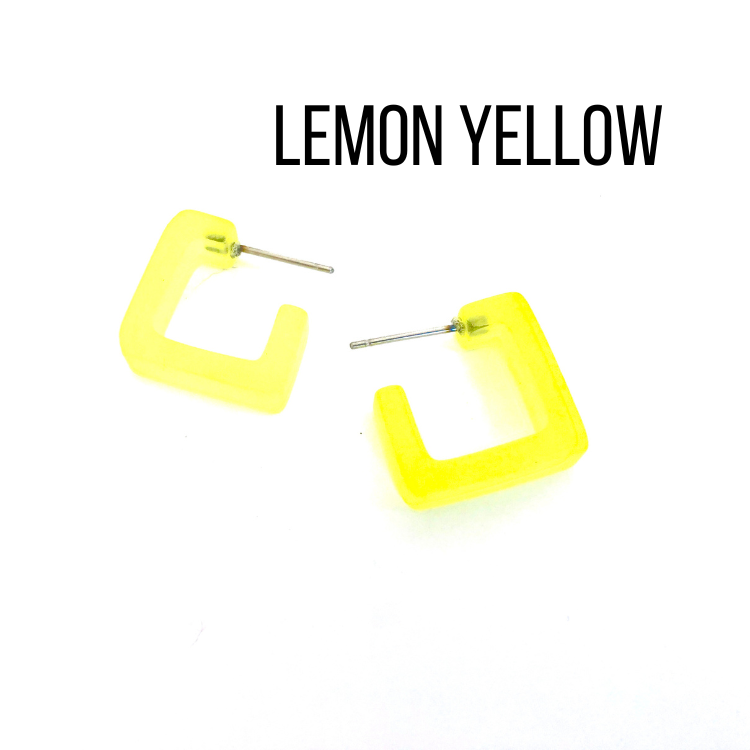 Small Square Hoop Earrings Lemon Yellow Square Hoops by Leetie Lovendale | Fleurcouture