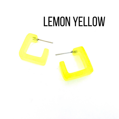 Small Square Hoop Earrings Lemon Yellow Square Hoops by Leetie Lovendale | Fleurcouture