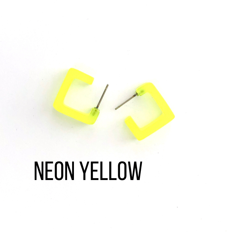 Small Square Hoop Earrings Neon Yellow Square Hoops by Leetie Lovendale | Fleurcouture