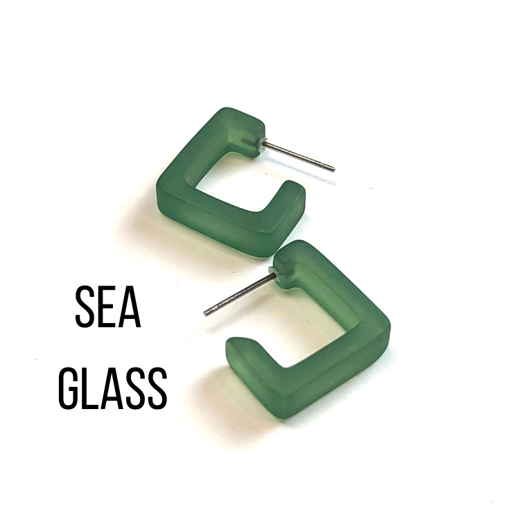 Small Square Hoop Earrings Sea Glass Square Hoops by Leetie Lovendale | Fleurcouture
