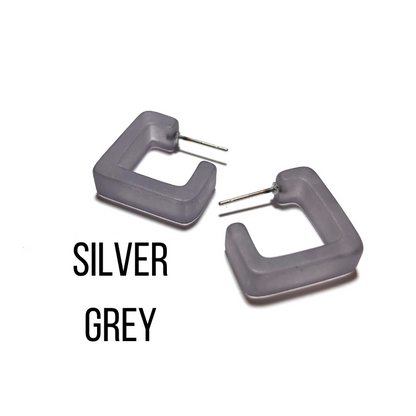 Small Square Hoop Earrings Silver Grey Square Hoops by Leetie Lovendale | Fleurcouture