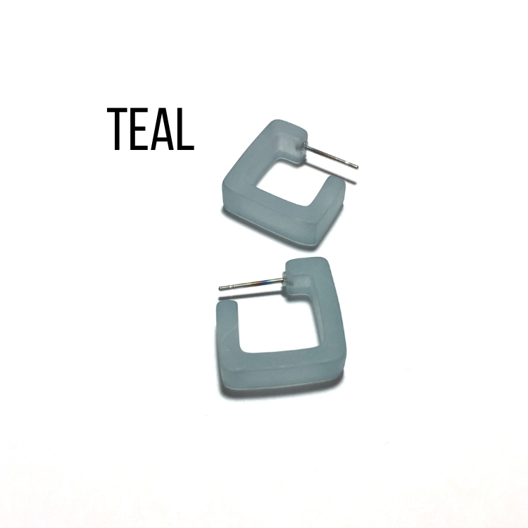 Small Square Hoop Earrings Teal Square Hoops by Leetie Lovendale | Fleurcouture