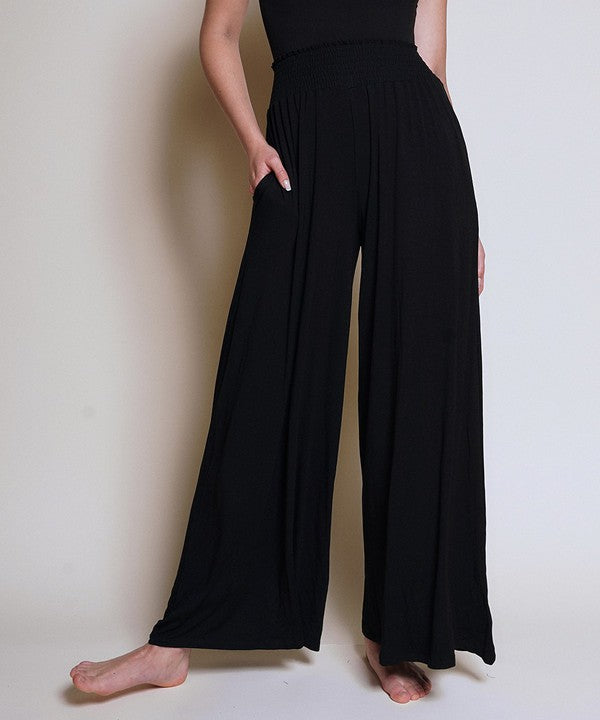 SMOCK ELASTIC WAIST MAXI PALAZZO BLACK S by Fabina | Fleurcouture