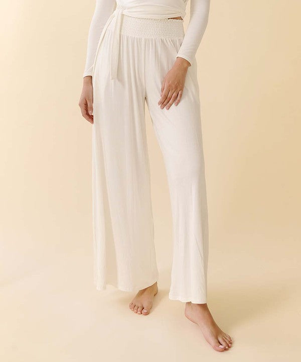 SMOCK ELASTIC WAIST MAXI PALAZZO IVORY S by Fabina | Fleurcouture