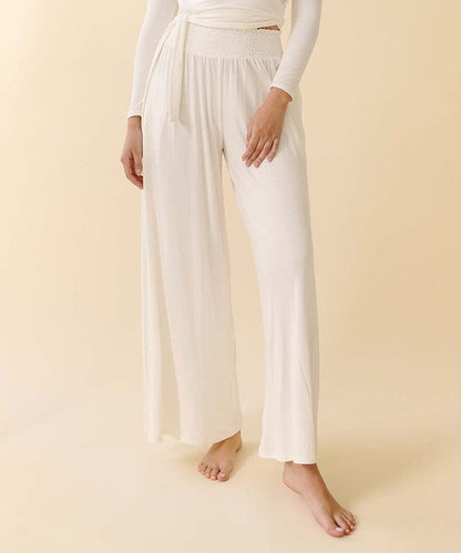 SMOCK ELASTIC WAIST MAXI PALAZZO IVORY S by Fabina | Fleurcouture