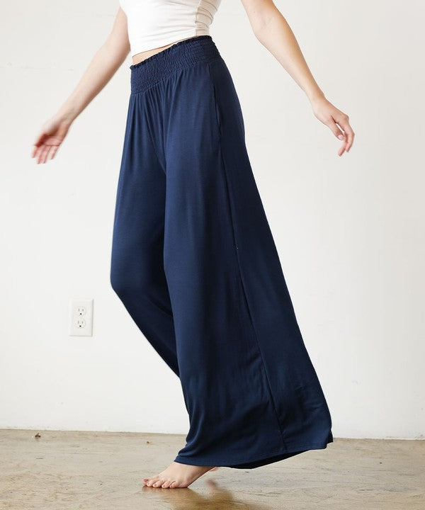 SMOCK ELASTIC WAIST MAXI PALAZZO SLATE NAVY S by Fabina | Fleurcouture