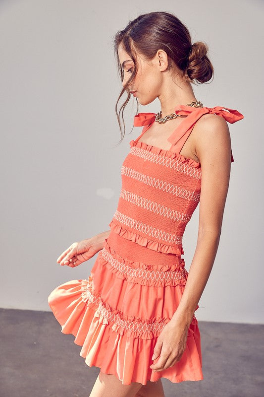 Smocked Bow Strap Top CORAL by Do + Be Collection | Fleurcouture