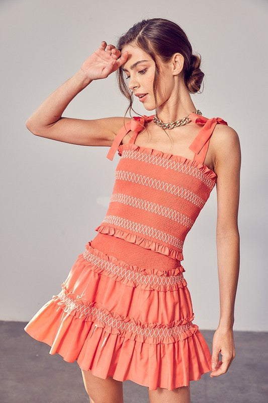 Smocked Bow Strap Top CORAL by Do + Be Collection | Fleurcouture