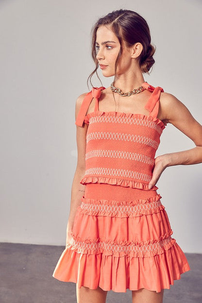 Smocked Bow Strap Top CORAL S by Do + Be Collection | Fleurcouture