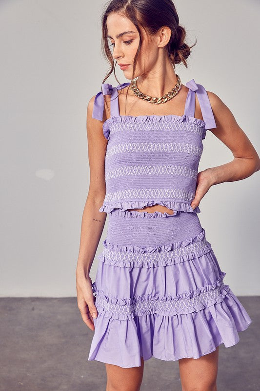 Smocked Bow Strap Top LAVENDER S by Do + Be Collection | Fleurcouture