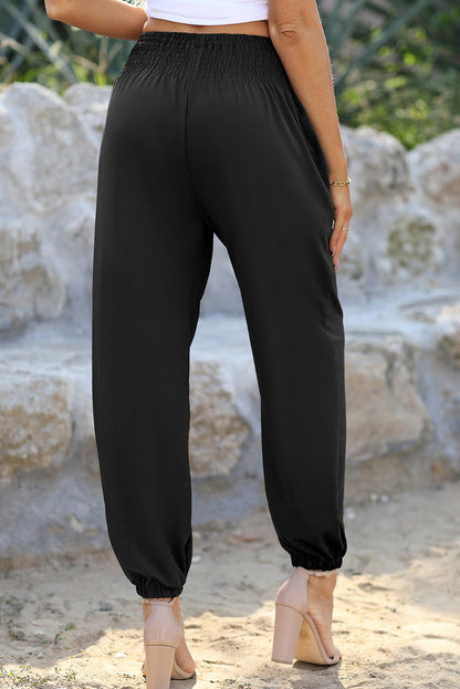 Smocked Joggers with Pockets Black Bottoms by Trendsi | Fleurcouture