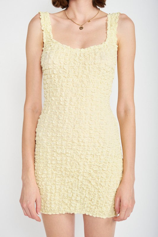 SMOCKED OPEN BACK MINI DRESS YELLOW by Emory Park | Fleurcouture