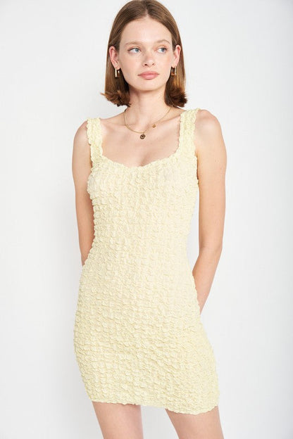 SMOCKED OPEN BACK MINI DRESS YELLOW by Emory Park | Fleurcouture