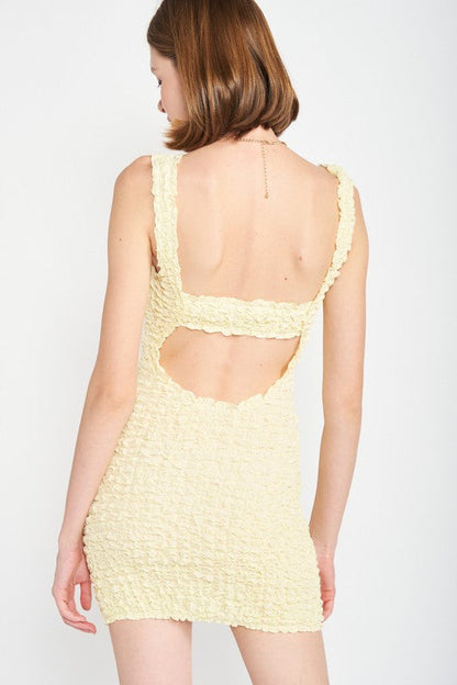 SMOCKED OPEN BACK MINI DRESS YELLOW by Emory Park | Fleurcouture