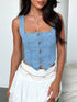 Smocked Square Neck Denim Top Medium S Women&