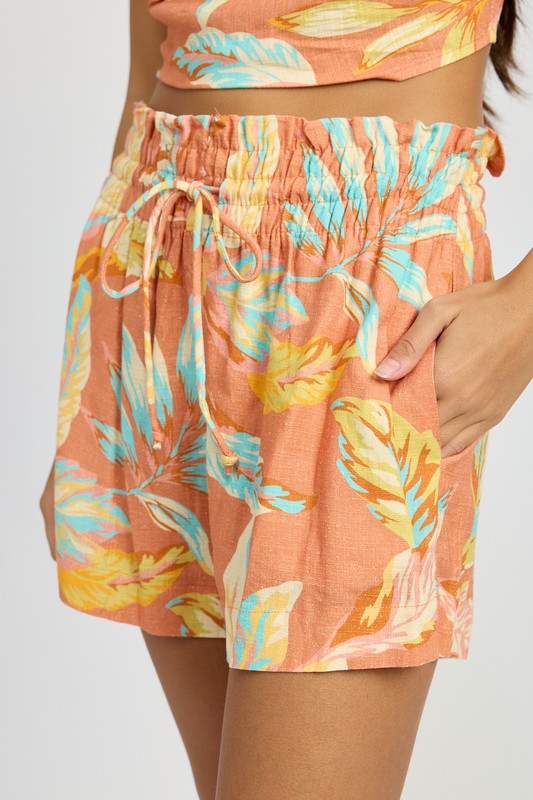 SMOCKED WAIST FLORAL SHORTS CLAY by Emory Park | Fleurcouture