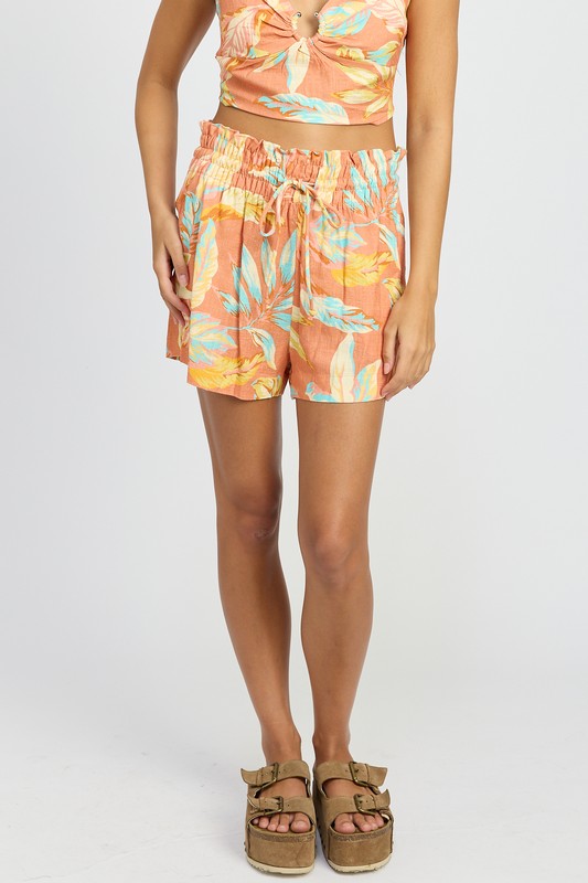 SMOCKED WAIST FLORAL SHORTS CLAY S by Emory Park | Fleurcouture