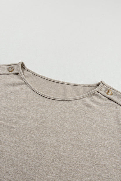 Smoke Gray Button Detail Batwing Sleeve Casual Tee Smoke Gray 97%Polyester+3%Elastane Tops/Tops &amp; Tees by Fleurcouture | Fleurcouture