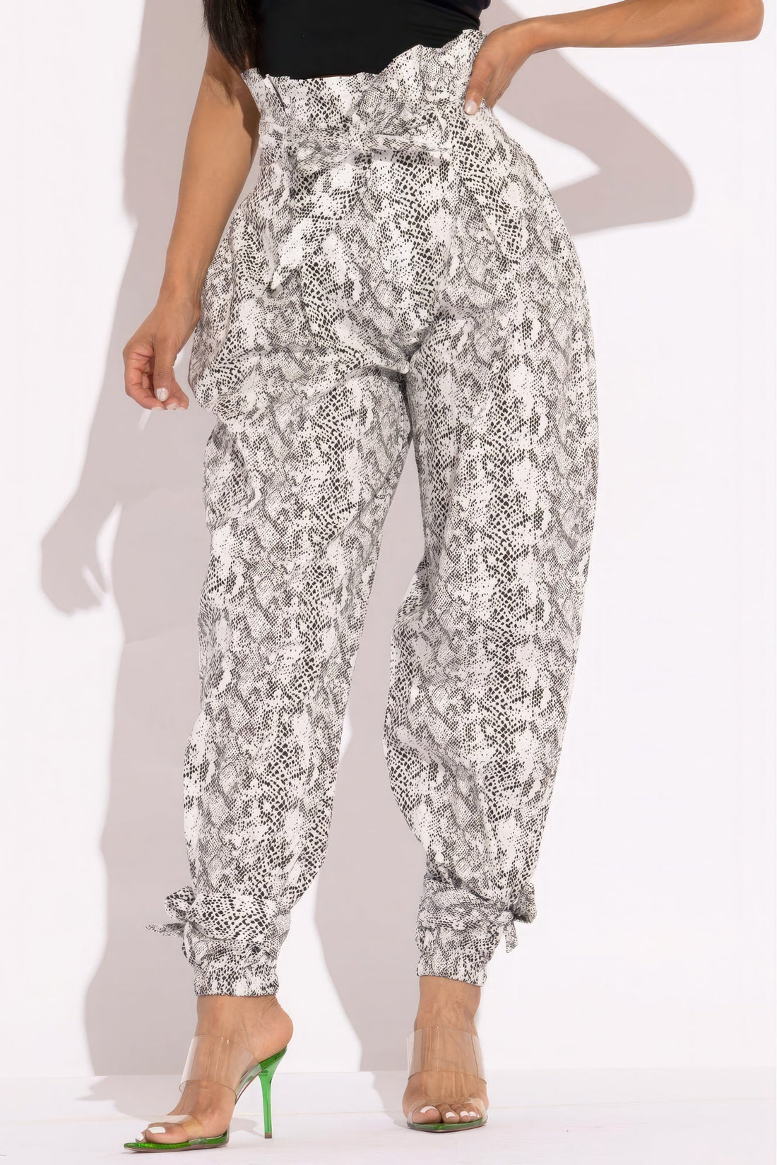 Snake Skin Printed Paper Bag Style Cargo Pants by Fleurcouture | Fleurcouture