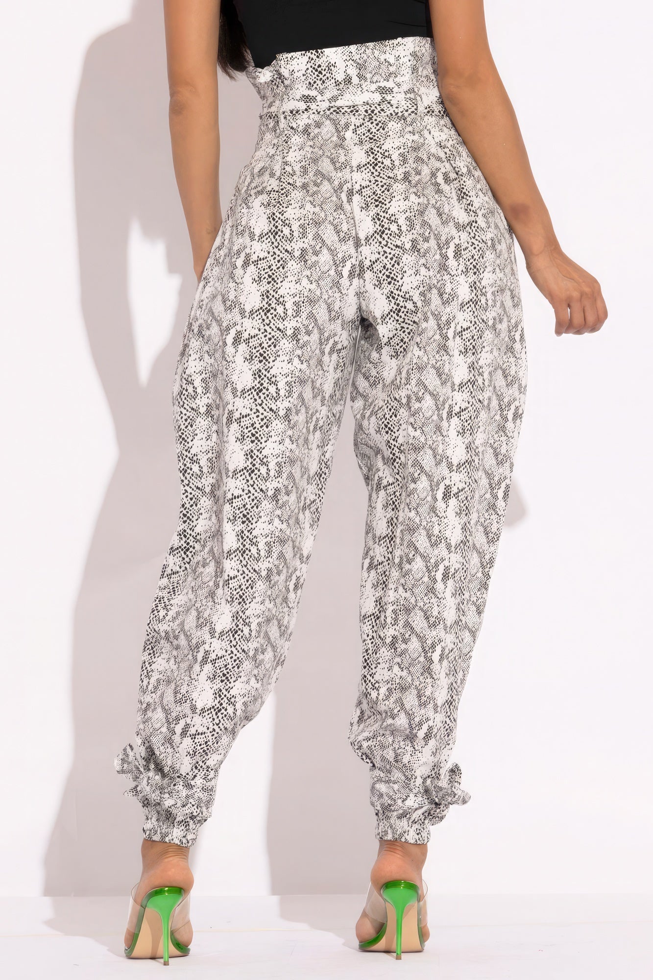Snake Skin Printed Paper Bag Style Cargo Pants by Fleurcouture | Fleurcouture