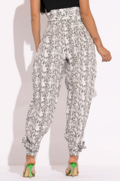 Snake Skin Printed Paper Bag Style Cargo Pants by Fleurcouture | Fleurcouture