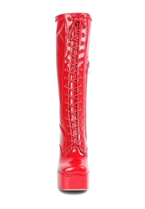 Snowflakes Patent Pu High Platform Calf Boots by Rag Company | Fleurcouture