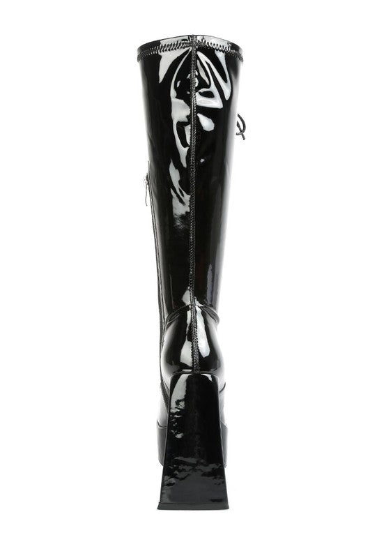 Snowflakes Patent Pu High Platform Calf Boots by Rag Company | Fleurcouture