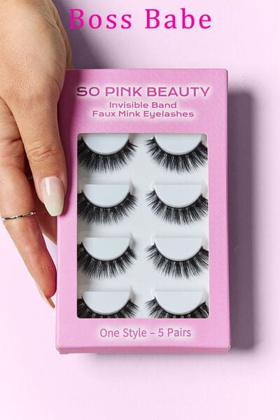 SO PINK BEAUTY Faux Mink Eyelashes 5 Pairs Boss Babe One Size by Trendsi | Fleurcouture