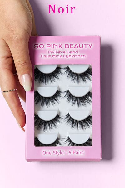 SO PINK BEAUTY Faux Mink Eyelashes 5 Pairs Noir One Size by Trendsi | Fleurcouture