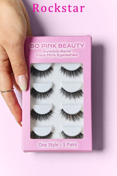 SO PINK BEAUTY Faux Mink Eyelashes 5 Pairs Rockstar One Size by Trendsi | Fleurcouture