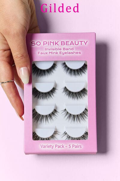 SO PINK BEAUTY Faux Mink Eyelashes Variety Pack 5 Pairs Gilded One Size by Trendsi | Fleurcouture