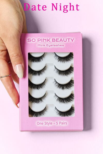 SO PINK BEAUTY Mink Eyelashes 5 Pairs Date Night One Size by Trendsi | Fleurcouture