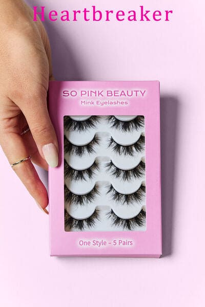 SO PINK BEAUTY Mink Eyelashes 5 Pairs Heartbreaker One Size by Trendsi | Fleurcouture