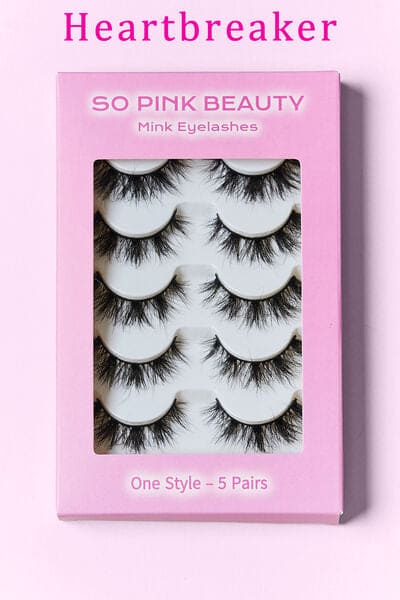 SO PINK BEAUTY Mink Eyelashes 5 Pairs One Size by Trendsi | Fleurcouture