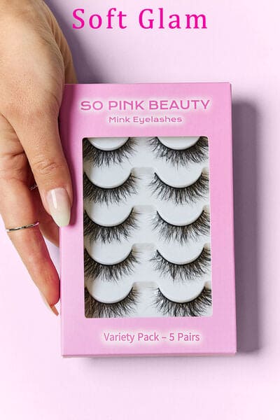 SO PINK BEAUTY Mink Eyelashes 5 Pairs Soft Glam One Size by Trendsi | Fleurcouture