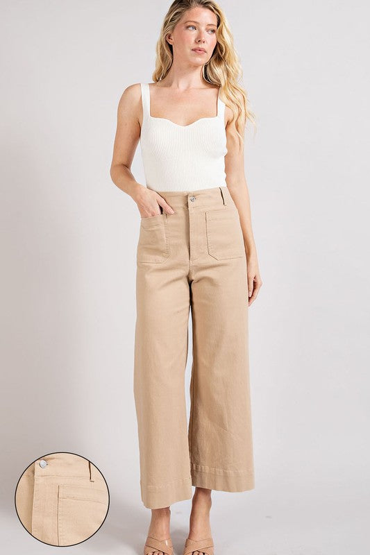 Soft Washed Wide Leg Pants TAUPE M by eesome | Fleurcouture