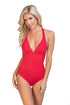 SOLID BRAIDED BACK PLUNGING ONE PIECE SWIMSUIT Red S by Beach Joy Bikini | Fleurcouture