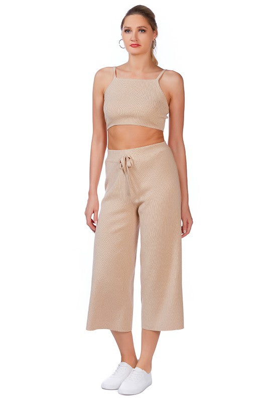 Solid Casual Drawstring Cropped Pants BEIGE XS by Rag Company | Fleurcouture