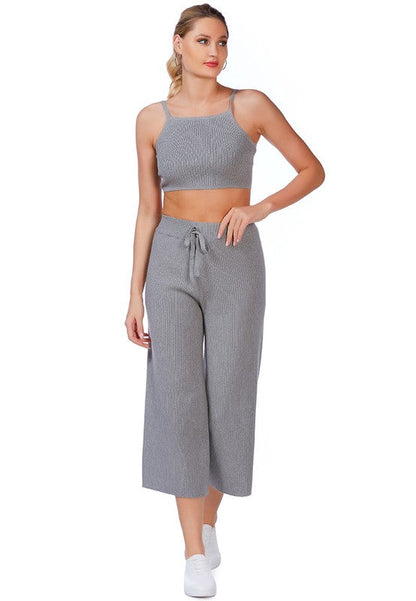 Solid Casual Drawstring Cropped Pants Grey XS by Rag Company | Fleurcouture