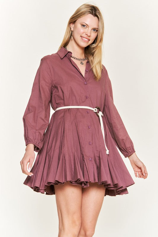 SOLID FLARE SHIRT DRESS KRD4190 by Jade By Jane | Fleurcouture