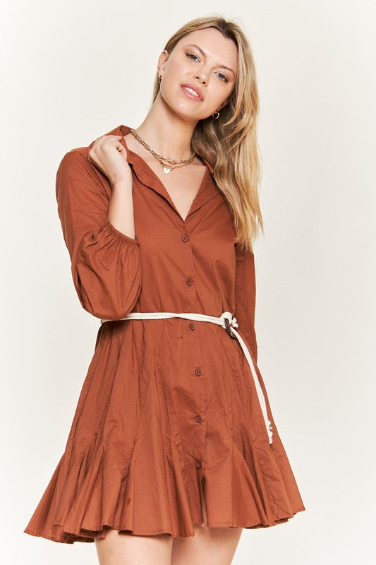 SOLID FLARE SHIRT DRESS KRD4190 by Jade By Jane | Fleurcouture